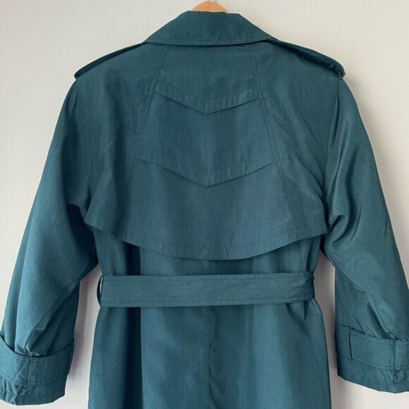 SOLD Vintage 80s 90s Oversized Lined Teal Trench Coat Size 9/10 Petite - Picture 7 of 13